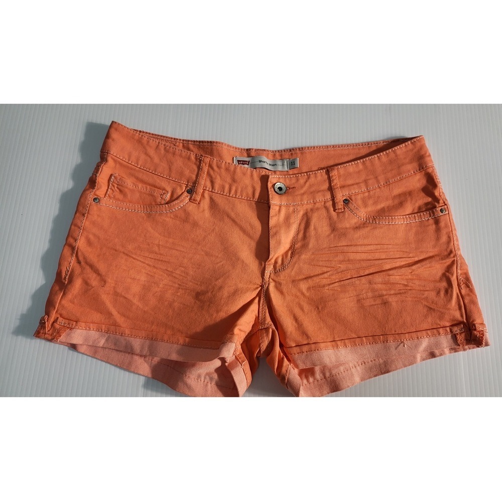 Y2K Levi's Orange Denim Shorts Cuffed Hem Casual Summer Size 11